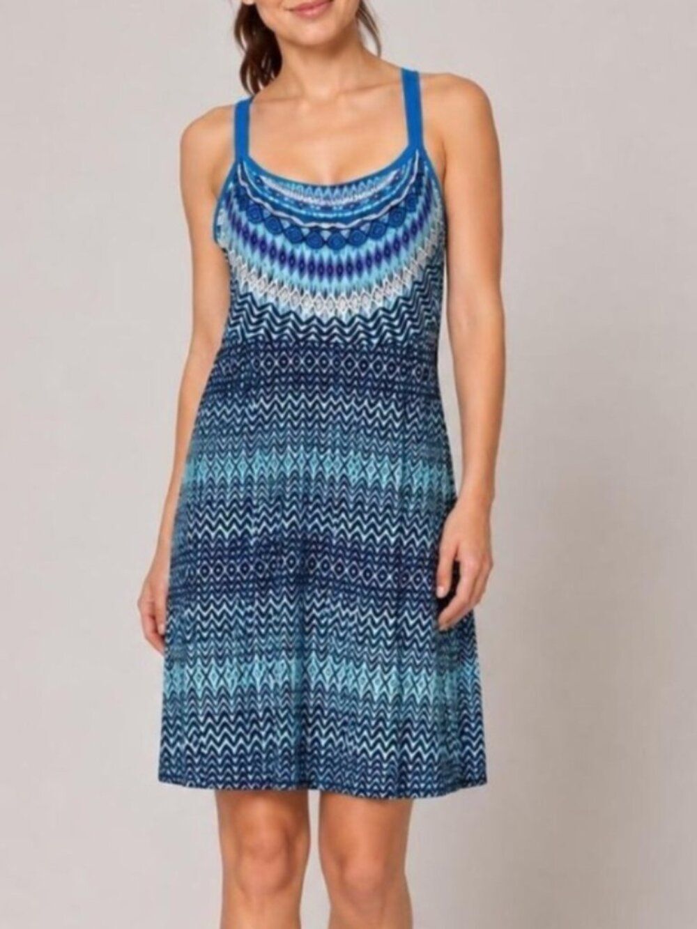 prAna Women's Cora Ikat Tank Dress Blue Teal Purple Strappy A-Line Small Stretch